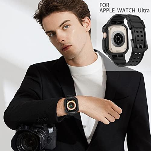 Olinoo Rugged Case Band pentru Apple Watch Ultra 49mm curea cu bara de protecție pentru bărbați Iwatch pentru bărbați, copertă