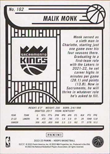 2022-23 Panini nba Hoops #162 Malik Monk NM-MT Sacramento Kings Basketball Trading Card NBA