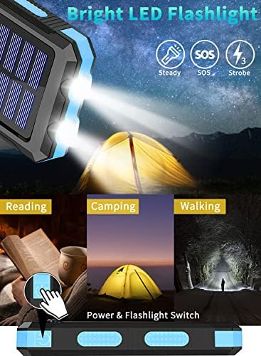 Solar Power Bank 26800mAh, încărcător solar portabil, ieșiri USB duble 5V încărcător rapid încorporat lanternă cu LED-uri strălucitoare