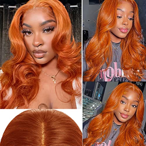 VRBest Orange Ginger Peruci de păr uman Body Wave Lace peruci frontale 13X4 HD Lace Peruca frontală pre smuls noduri albite Ginger Lace peruci frontale pentru femei colorate 28 Inch 180% Densitate parte liberă peruca de păr uman