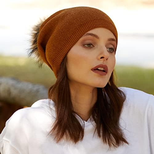 Pălărie VIRGINIA WOLF Indie - Pălărie de pălărie de iarnă pentru femei-pălării din tricot Pom Pom din blană artificială - șapcă moale din tricot gros și cald