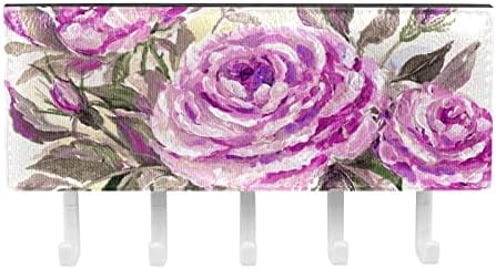 Cârlige de perete Guerotkr, cârlige lipicioase, cârlige adezive pentru agățare, model de frunze de flori de trandafiri violet