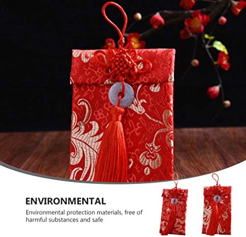 BESTOYARD 2pcs Anul Nou Chinezesc mătase plicuri roșii cu nod Chinezesc pachete roșii chinezești Norocos Hong Bao cadou bani plicuri Festivalul de primăvară nunta Cadouri de petrecere de Crăciun