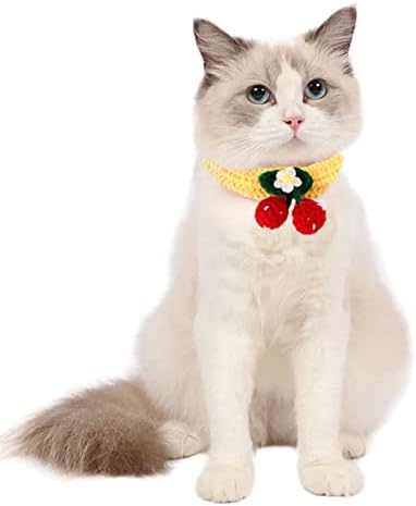 Guler ușor cu guler cu papion de mână țesut cireș și guler colorat pentru pisici tricotat farmec drăguț gulere pentru animale