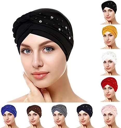 Femei strasuri Beanie pălărie Turban Headwrap moda Pearl păr acoperă văl pentru femei plisate Cancer Pălării