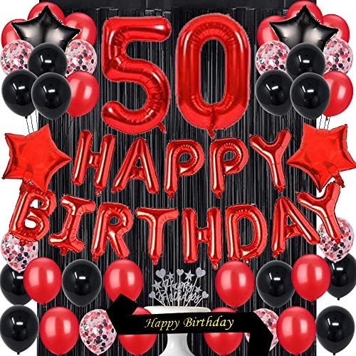 Fancypartyshop Fancy 50th Birthday Party Decorațiuni de livrări Red Black Black Balloane mai târziu Tort de naștere la mulți