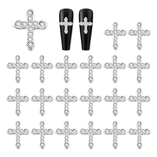 Wokoto 20buc lux cruce Nail Charms pentru Nail Art 3D Bijuterii plat înapoi cristal strasuri Nail Cross Charms pentru unghii